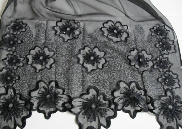 Pretty Embroidered Floral Beaded Scarves Wrap Women Winter Warm Silk 200*50CM - Black