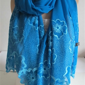 Pretty Embroidered Floral Beaded Scarves Wrap Women Winter Warm Silk 200*50CM - Blue
