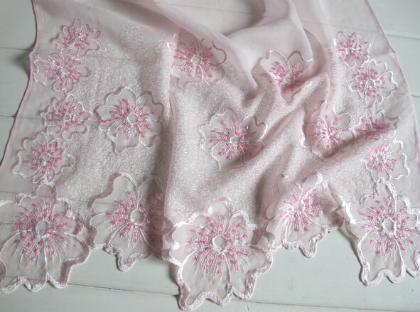 Pretty Embroidered Floral Beaded Scarves Wrap Women Winter Warm Silk 200*50CM - Pink