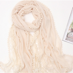 Pretty Embroidered Floral Lace Scarves Wrap Women Winter Warm Cotton 200*75CM - Beige