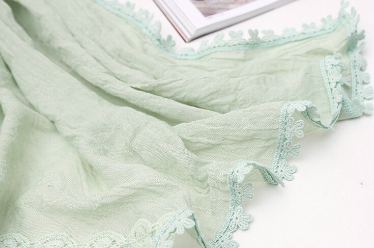 Pretty Embroidered Floral Lace Scarves Wrap Women Winter Warm Cotton 200*75CM - Yellow