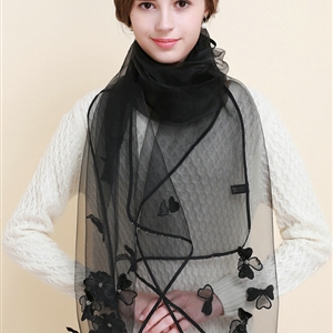 Pretty Floral Lace Scarf Shawls Women Winter Warm Silk Panties 180*70CM - Black