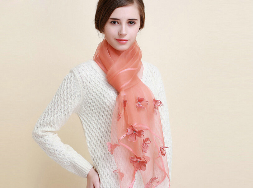 Pretty Floral Lace Scarf Shawls Women Winter Warm Silk Panties 180*70CM - Orange