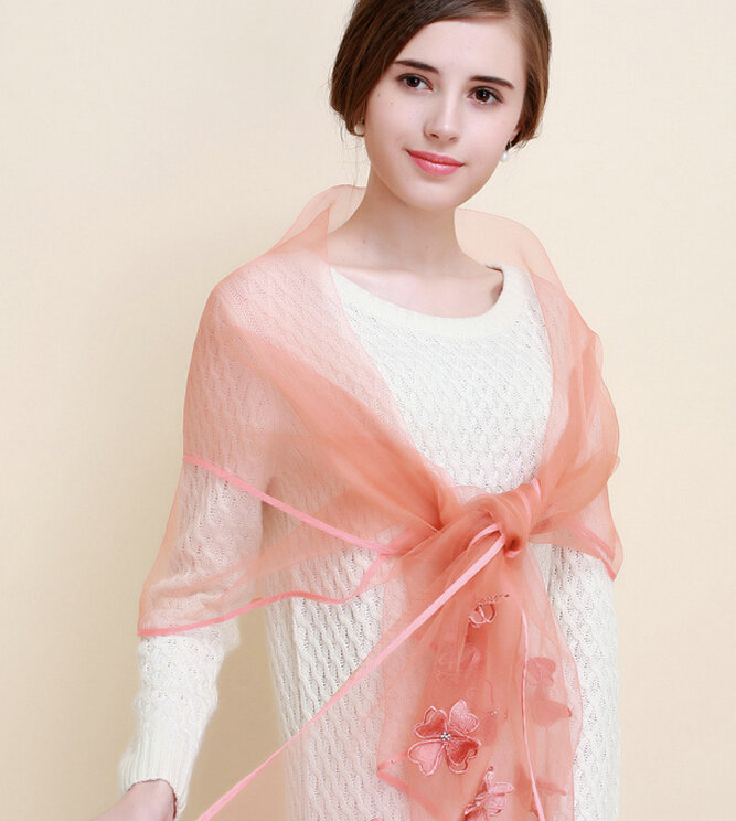 Pretty Floral Lace Scarf Shawls Women Winter Warm Silk Panties 180*70CM - Orange
