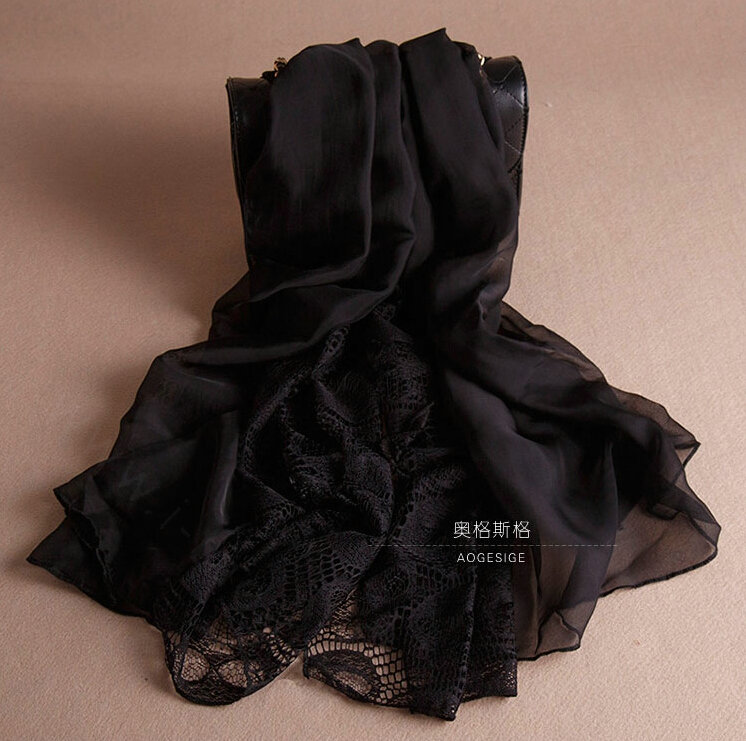 Pretty Skull Lace Scarf Shawls Women Winter Warm Silk Panties 195*90CM - Black