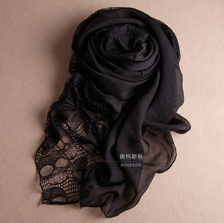 Pretty Skull Lace Scarf Shawls Women Winter Warm Silk Panties 195*90CM - Black