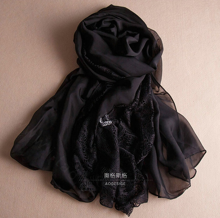 Pretty Skull Lace Scarf Shawls Women Winter Warm Silk Panties 195*90CM - Black