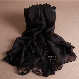 Pretty Skull Lace Scarf Shawls Women Winter Warm Silk Panties 195*90CM - Black