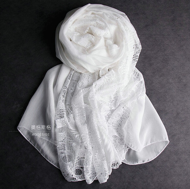Pretty Skull Lace Scarf Shawls Women Winter Warm Silk Panties 195*90CM - White