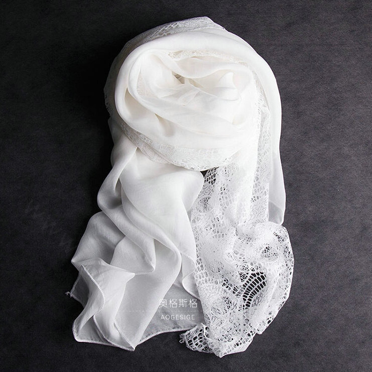 Pretty Skull Lace Scarf Shawls Women Winter Warm Silk Panties 195*90CM - White