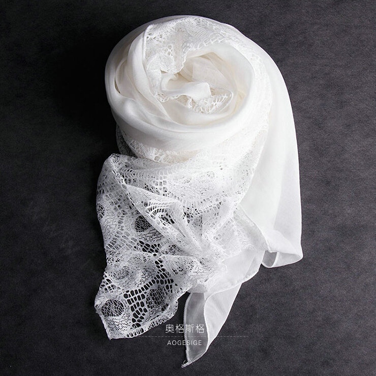 Pretty Skull Lace Scarf Shawls Women Winter Warm Silk Panties 195*90CM - White