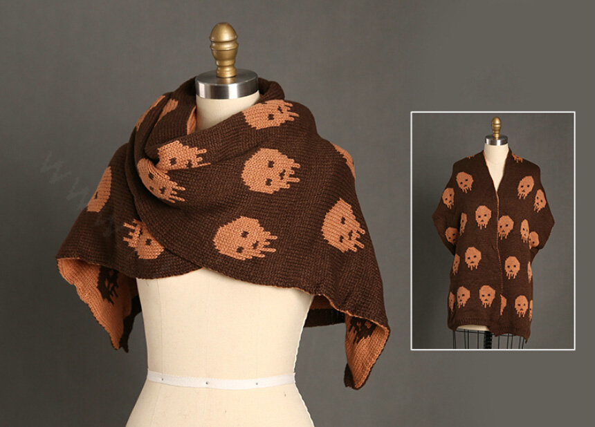Pretty Skull Scarves Wrap Women Winter Warm Cashmere Panties 180*30CM - Brown