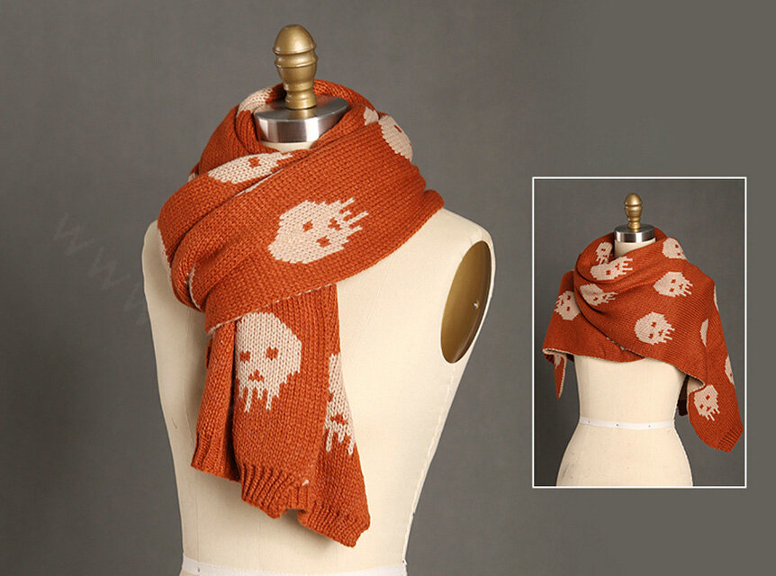 Pretty Skull Scarves Wrap Women Winter Warm Cashmere Panties 180*30CM - Coffee
