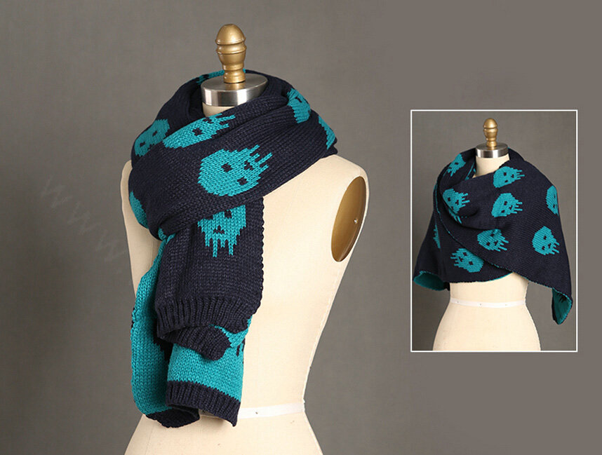 Pretty Skull Scarves Wrap Women Winter Warm Cashmere Panties 180*30CM - Navy