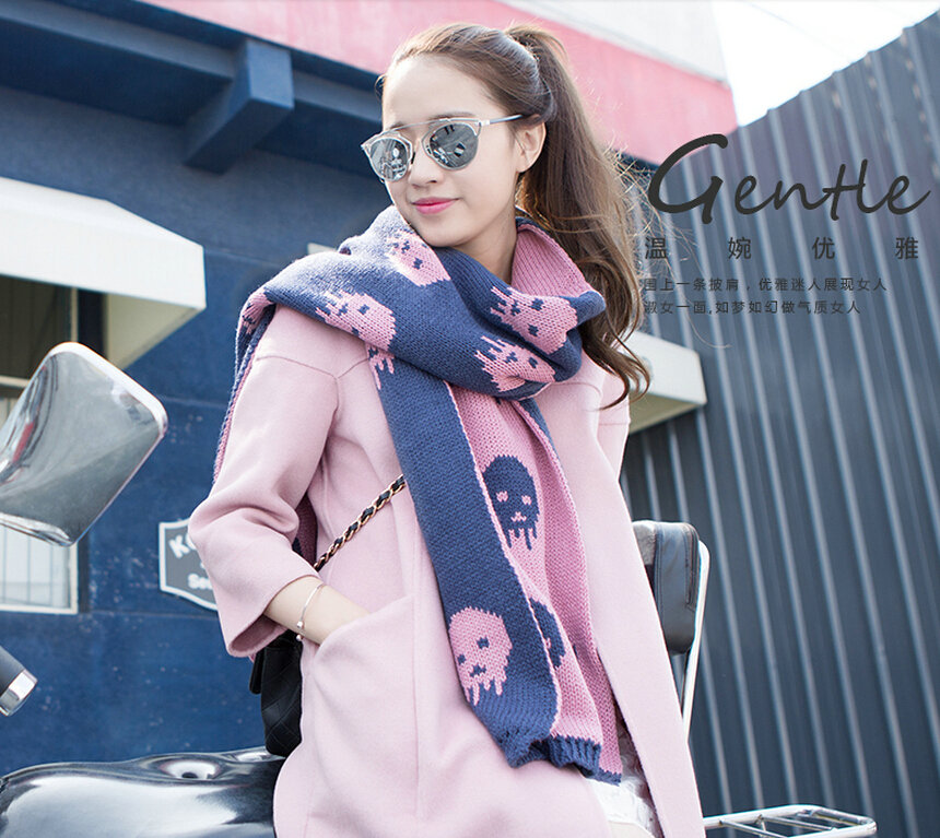 Pretty Skull Scarves Wrap Women Winter Warm Cashmere Panties 180*30CM - Pink Blue