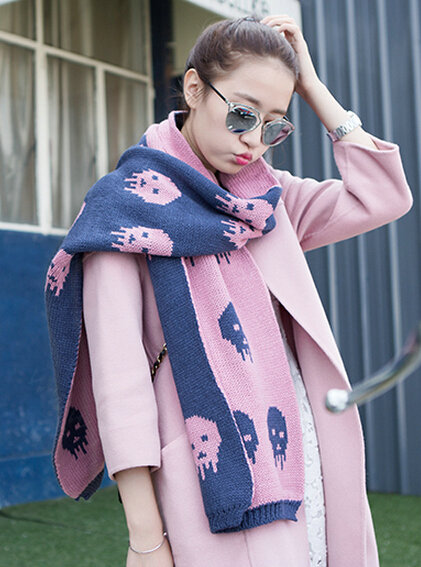 Pretty Skull Scarves Wrap Women Winter Warm Cashmere Panties 180*30CM - Pink Blue