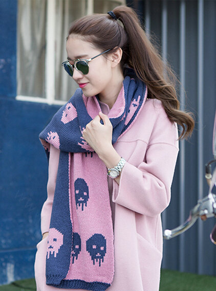 Pretty Skull Scarves Wrap Women Winter Warm Cashmere Panties 180*30CM - Pink Blue