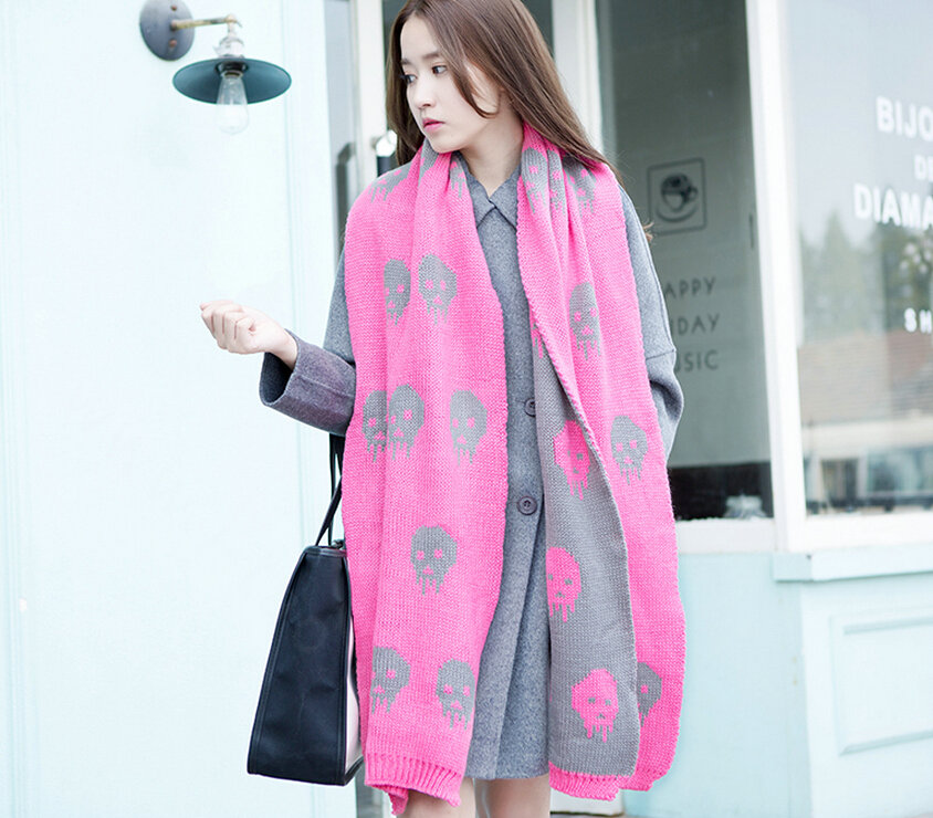 Pretty Skull Scarves Wrap Women Winter Warm Cashmere Panties 180*30CM - Pink