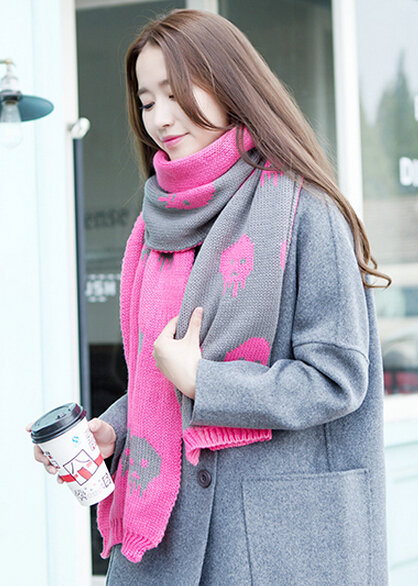 Pretty Skull Scarves Wrap Women Winter Warm Cashmere Panties 180*30CM - Pink
