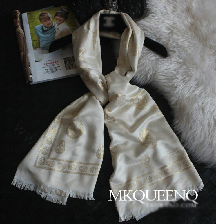 Pretty Skull Scarves Wrap Women Winter Warm Cashmere Panties 180*65CM - White