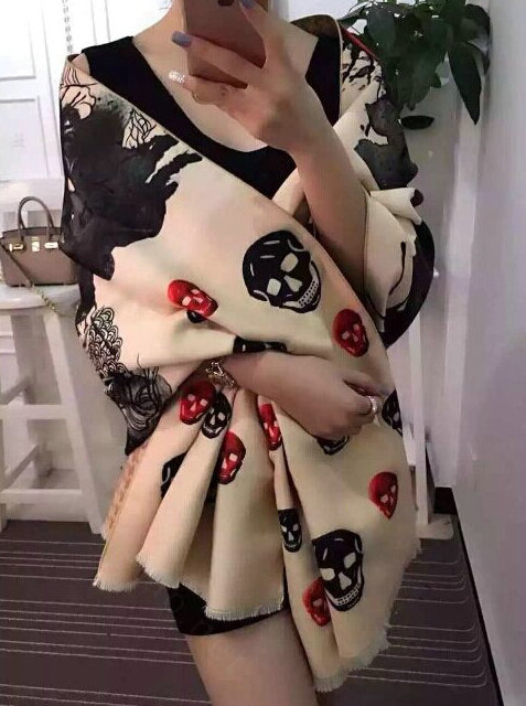Pretty Skull Scarves Wrap Women Winter Warm Cashmere Panties 185*65CM - Beige