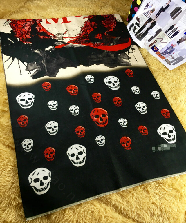Pretty Skull Scarves Wrap Women Winter Warm Cashmere Panties 185*65CM - Black