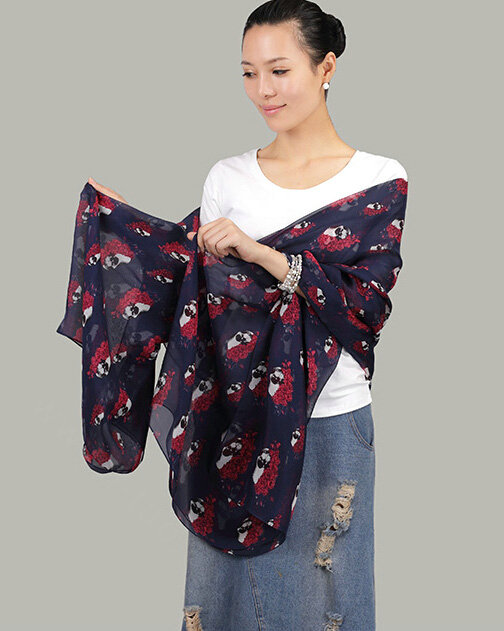 Pretty Skull Sheer Scarf Shawls Women Winter Warm Silk Panties 200*30CM - Navy