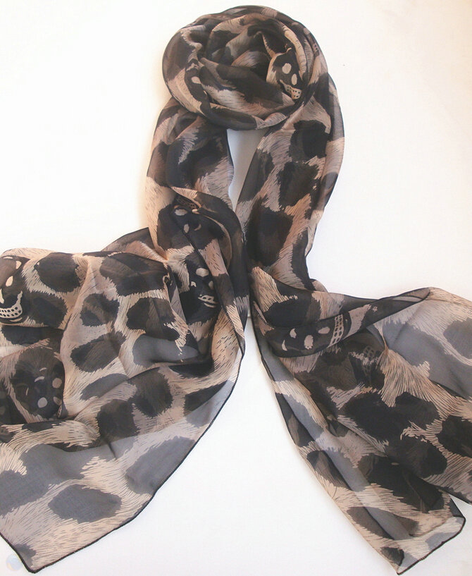 Pretty Skull Sheer Scarf Shawls Women Winter Warm Silk Panties 200*65CM - Brown