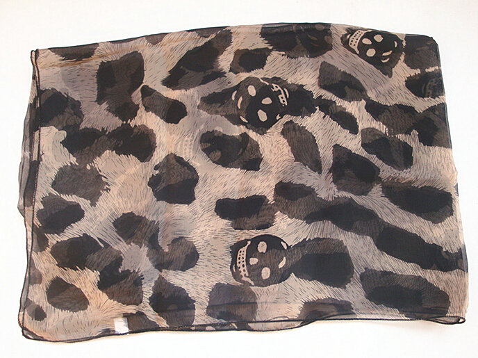 Pretty Skull Sheer Scarf Shawls Women Winter Warm Silk Panties 200*65CM - Brown
