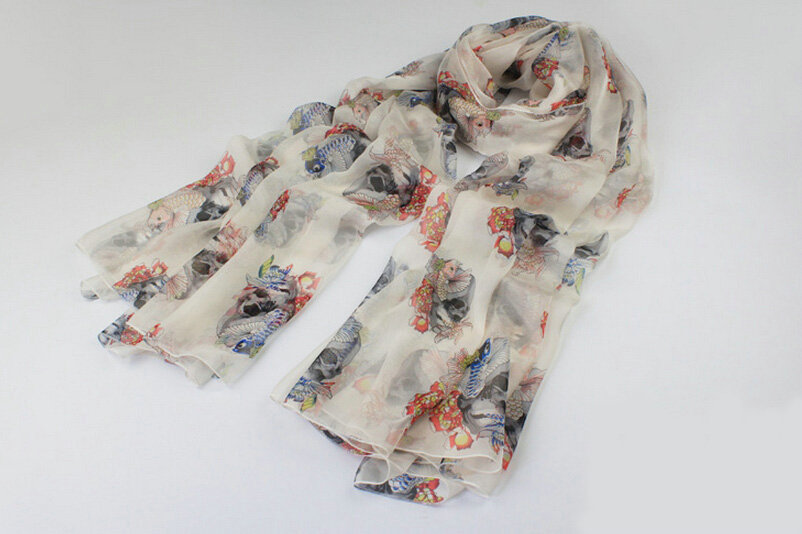Pretty Skull Sheer Scarf Shawls Women Winter Warm Silk Panties 200*65CM - White