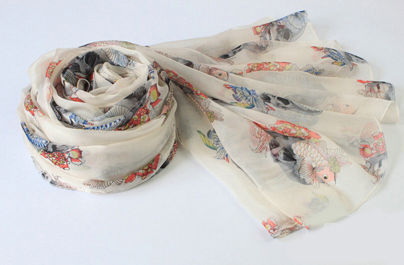 Pretty Skull Sheer Scarf Shawls Women Winter Warm Silk Panties 200*65CM - White