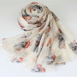 Pretty Skull Sheer Scarf Shawls Women Winter Warm Silk Panties 200*65CM - White