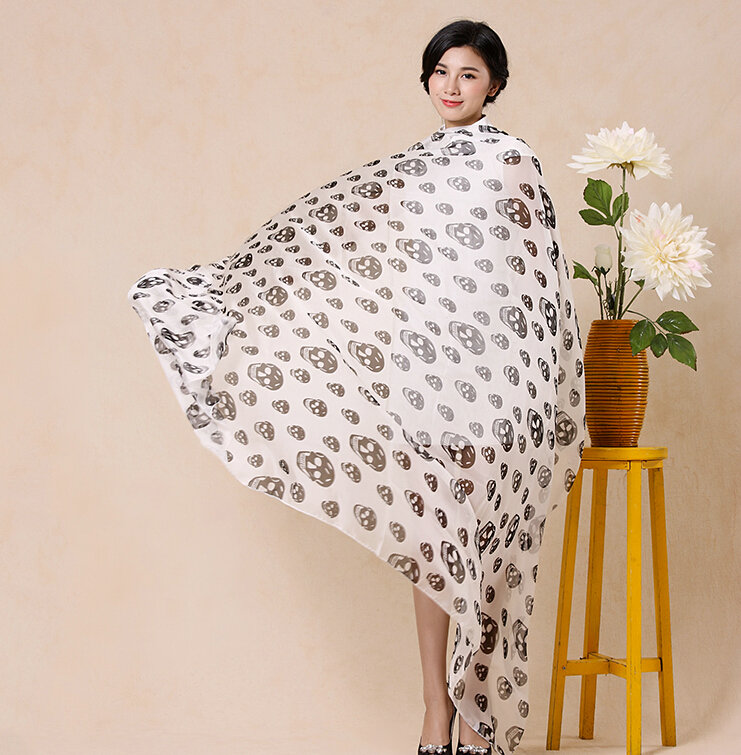 Pretty Skull Sheer Scarf Shawls Women Winter Warm Silk Panties 245*135CM - White