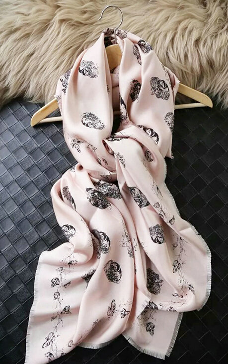 Quality Pretty Skull Scarves Wrap Women Winter Warm Silk 140*140CM - Pink