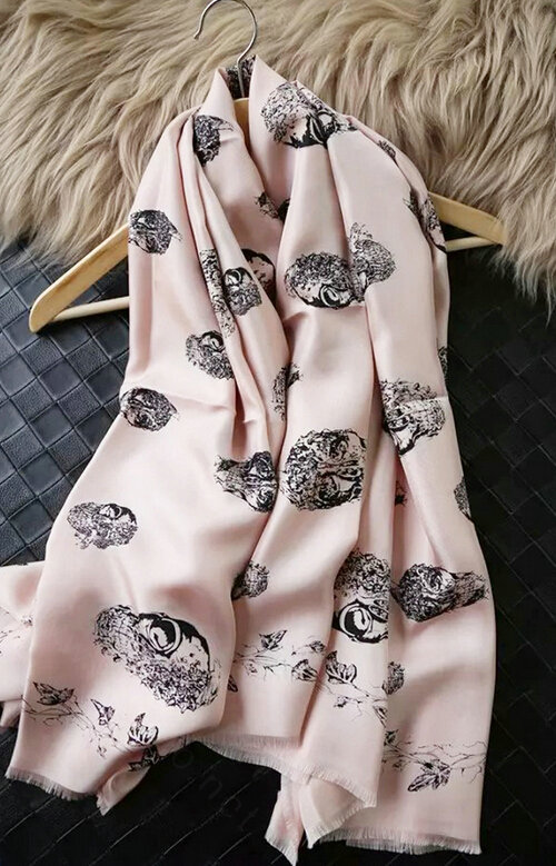 Quality Pretty Skull Scarves Wrap Women Winter Warm Silk 140*140CM - Pink