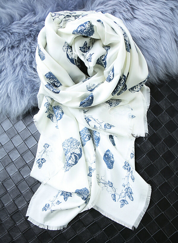Quality Pretty Skull Scarves Wrap Women Winter Warm Silk 140*140CM - White