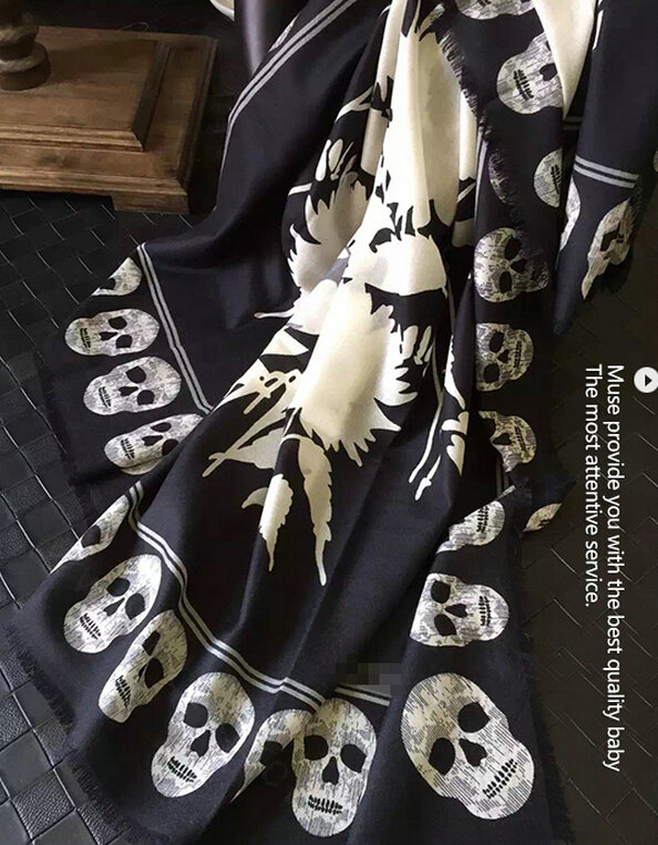 Quality Skull Scarves Wrap Women Winter Warm Cashmere 140*140CM - Black