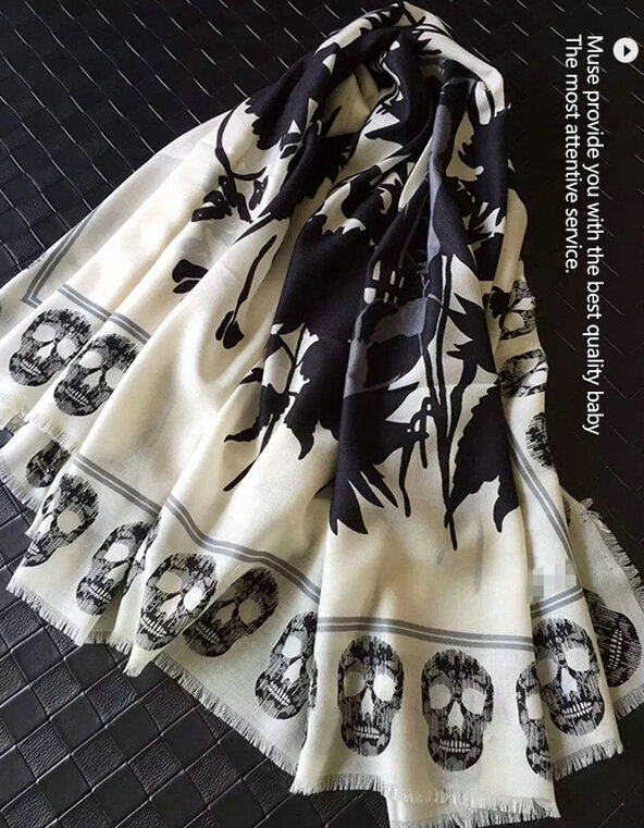 Quality Skull Scarves Wrap Women Winter Warm Cashmere 140*140CM - White