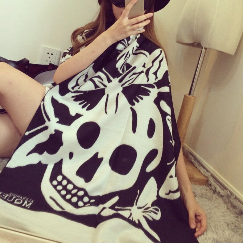 Quality Skull Scarves Wrap Women Winter Warm Cashmere Panties 190*68CM - Black