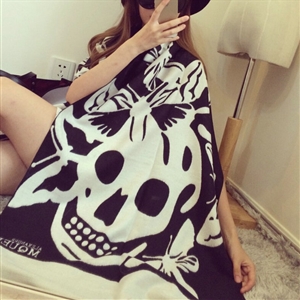 Quality Skull Scarves Wrap Women Winter Warm Cashmere Panties 190*68CM - Black