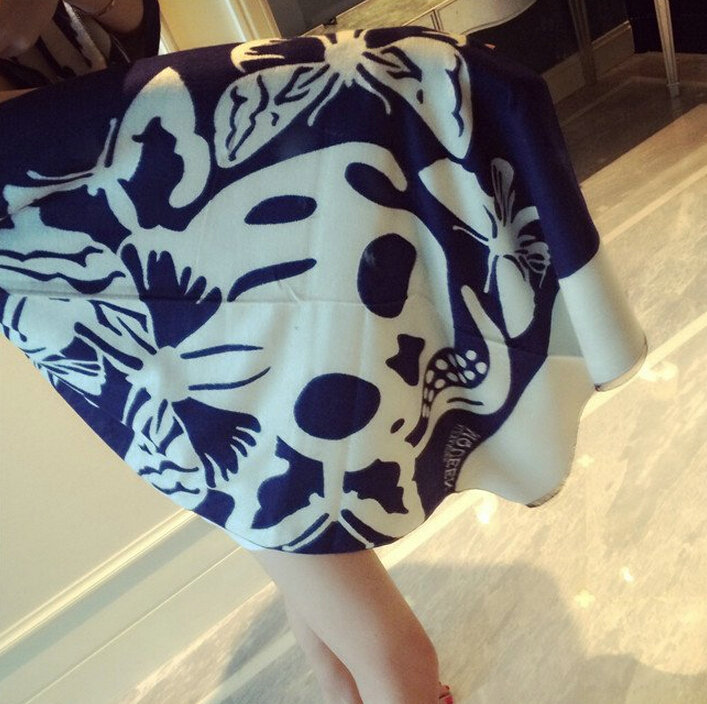 Quality Skull Scarves Wrap Women Winter Warm Cashmere Panties 190*68CM - Blue