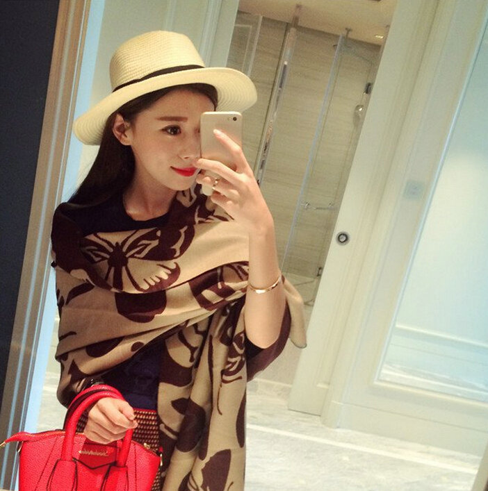 Quality Skull Scarves Wrap Women Winter Warm Cashmere Panties 190*68CM - Brown