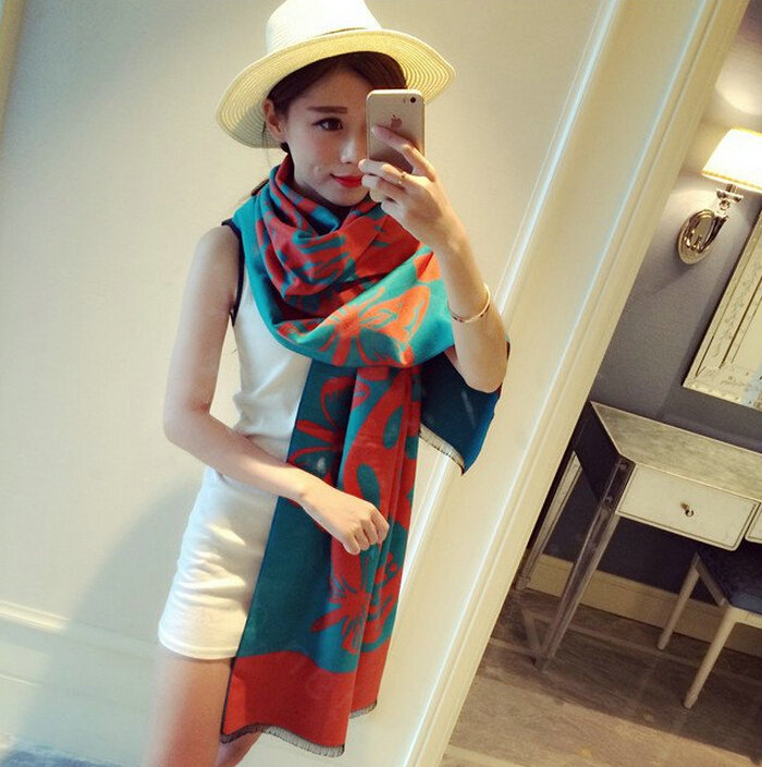 Quality Skull Scarves Wrap Women Winter Warm Cashmere Panties 190*68CM - Orange