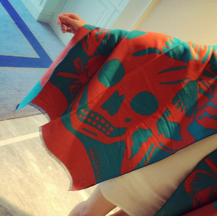 Quality Skull Scarves Wrap Women Winter Warm Cashmere Panties 190*68CM - Orange