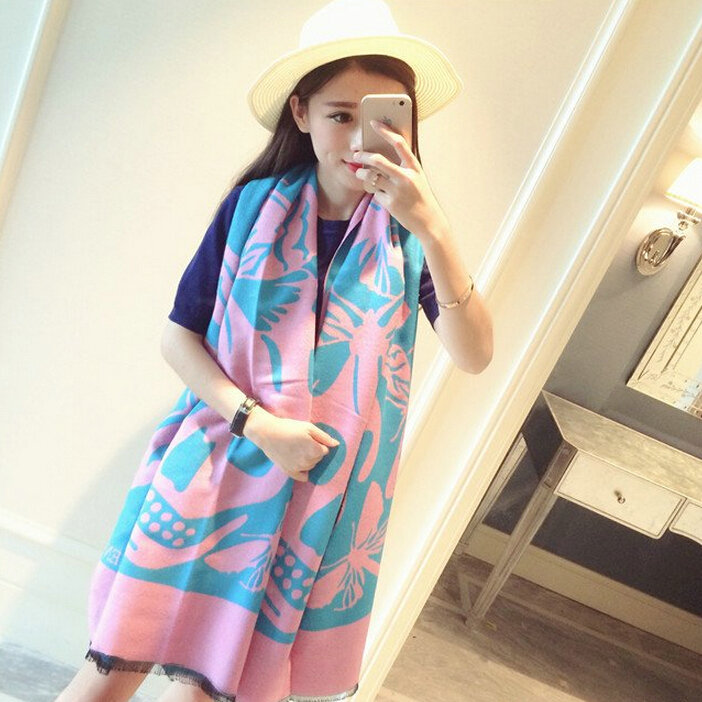 Quality Skull Scarves Wrap Women Winter Warm Cashmere Panties 190*68CM - Pink