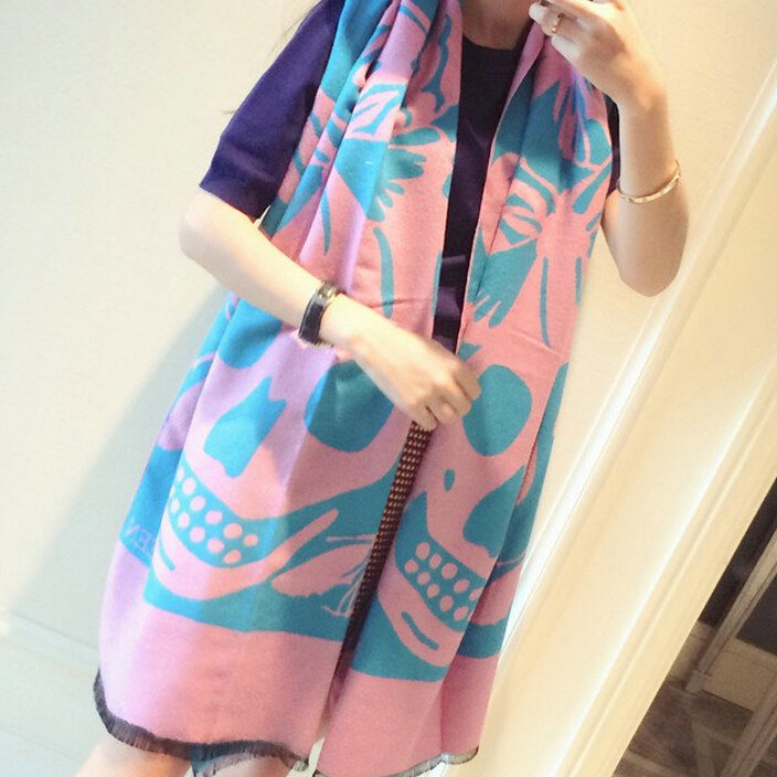 Quality Skull Scarves Wrap Women Winter Warm Cashmere Panties 190*68CM - Pink