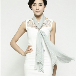 Ruffle Embroidered Beaded Scarves Wrap Women Winter Warm Silk Panties 160*50CM - Grey