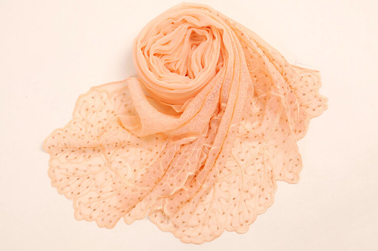 Ruffle Embroidered Beaded Scarves Wrap Women Winter Warm Silk Panties 160*50CM - Orange