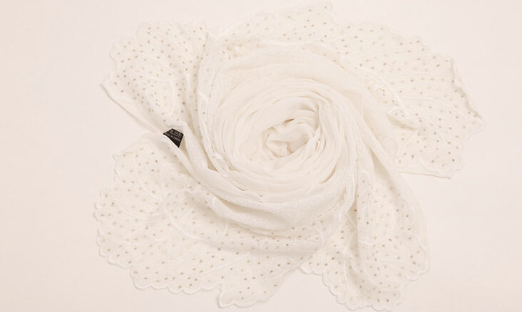 Ruffle Embroidered Beaded Scarves Wrap Women Winter Warm Silk Panties 160*50CM - White