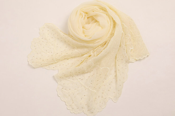 Ruffle Embroidered Beaded Scarves Wrap Women Winter Warm Silk Panties 160*50CM - Yellow